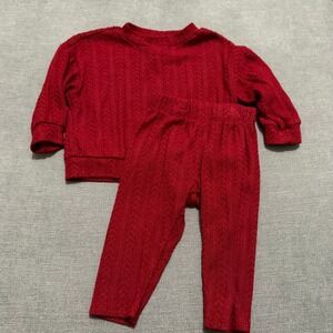 Cat & Jack Baby Red Cable Knit Sweatshirt and Leggings Outfit Set 12M